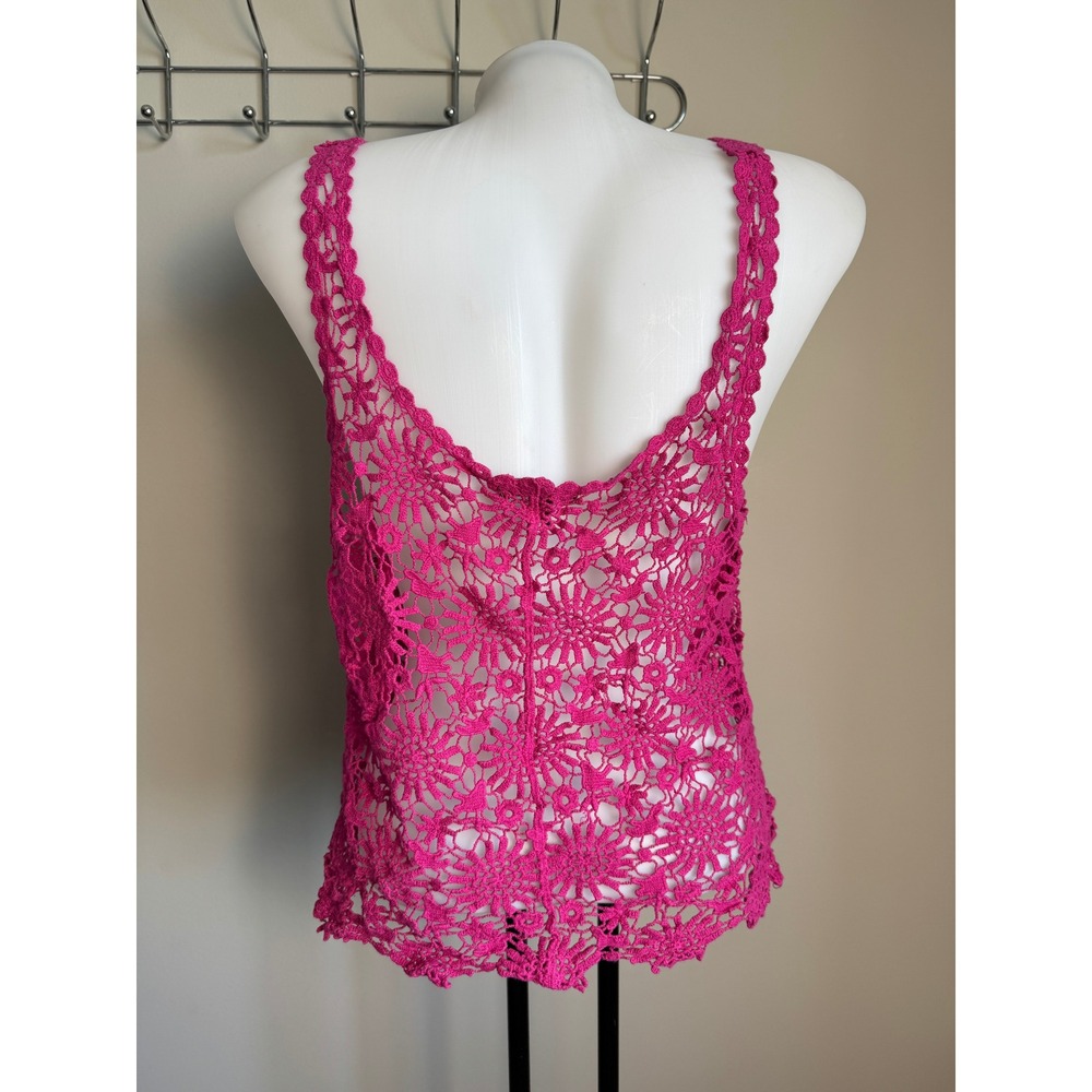 UK2LA Pink Crochet Cotton Tank Top Medium Boho Festival Summer Bohemian Hippie - Picture 2 of 8